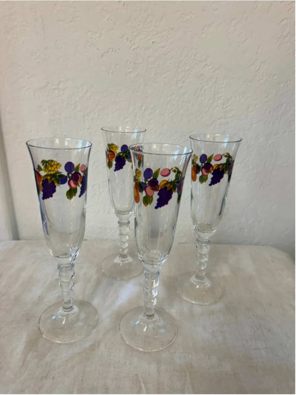 Vintage CERVE DeValbor Italy Fruit Champagne Flutes and Bottle 5 Pc Barware Set